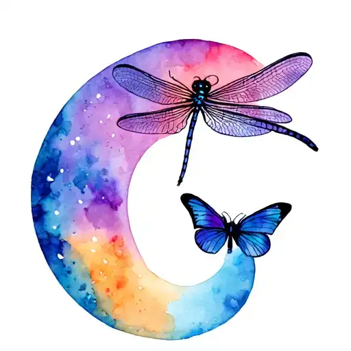 Fine Line With Dragonfly And A Semicolon Butterfly