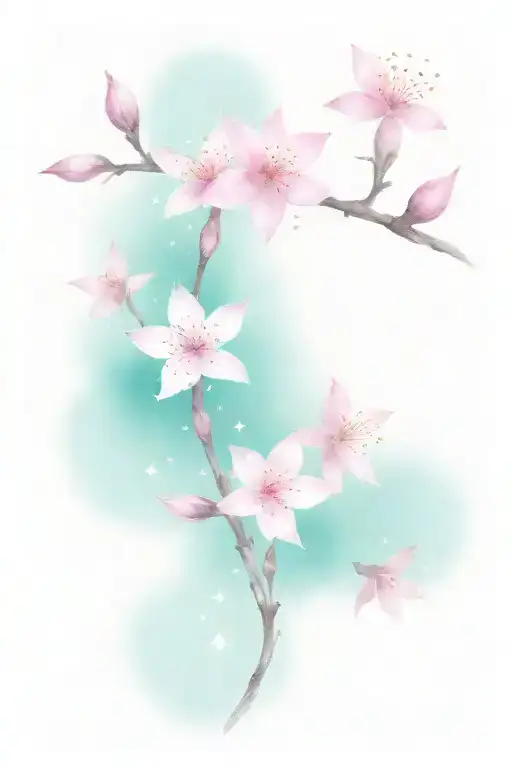 Add Space Theme Stars Around The Cherry Blossom Flowers And Two Shooting Stars