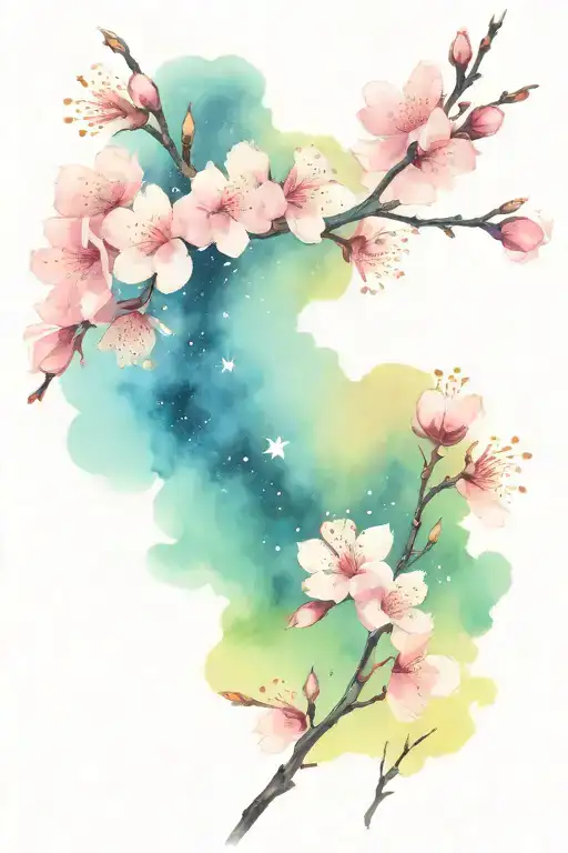 Cherry Blossom Flowers With The Night Sky In The Background