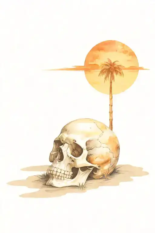 Skull Sunrising Beach Scene