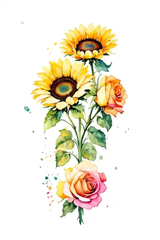 Sunflowers And Roses Entwined