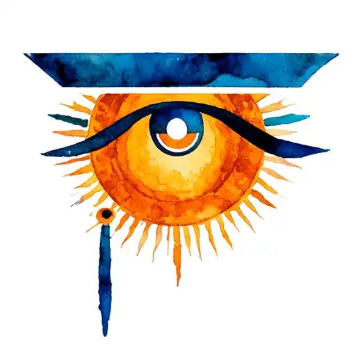 Eye Of Ra And Egyptian Sun With Blue And Orange Color