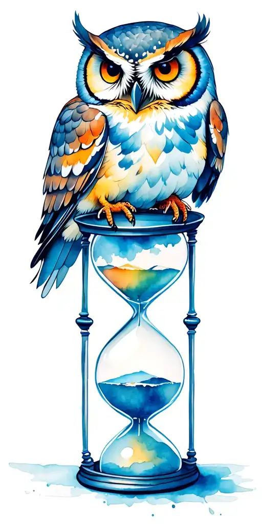 Intense Owl Perched On An Hourglass Combined