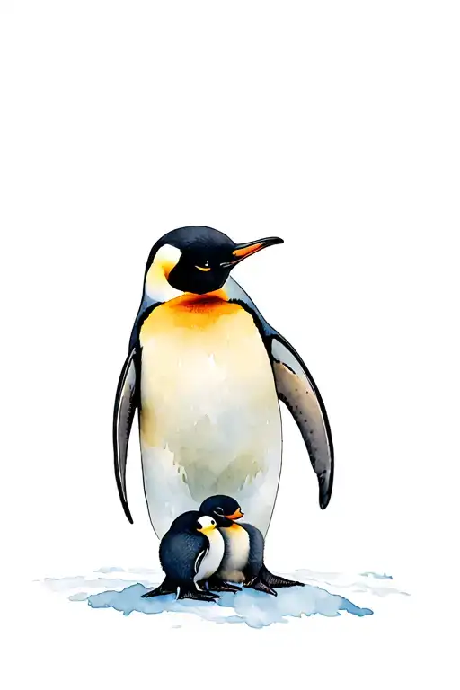 Emperor Penguin With Chicks