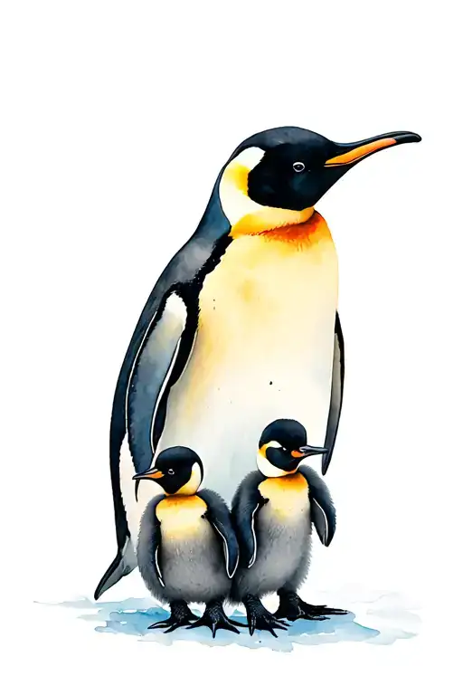 Emperor Penguin With Chicks And Pair