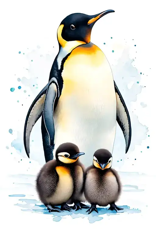 Emperor Penguin With Chicks And It's Pair