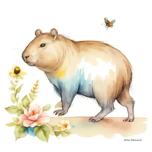Capybara With A Bee Flying