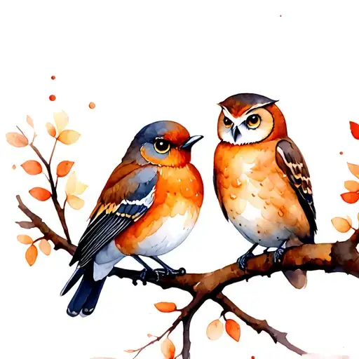 Robin And Owl On A Branch