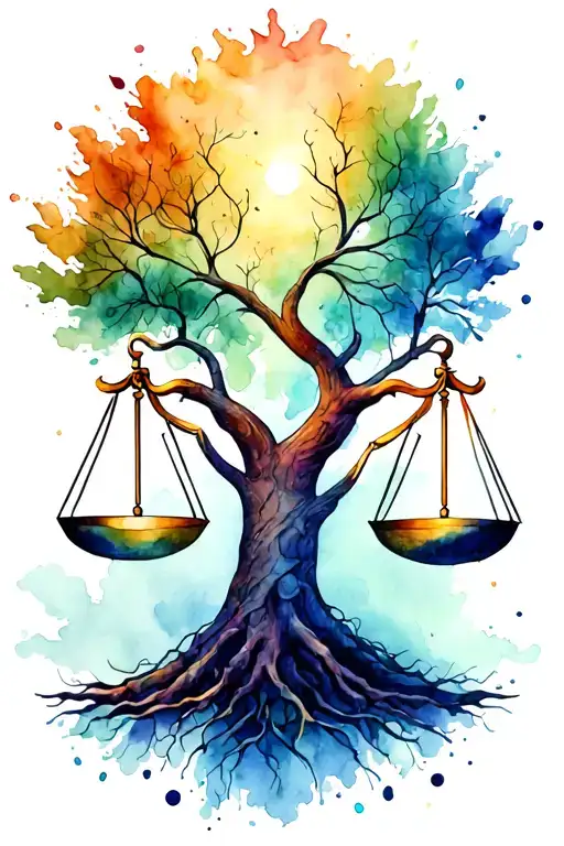 Tree Of Life Intertwined With Libra Scale And V-twin Engine