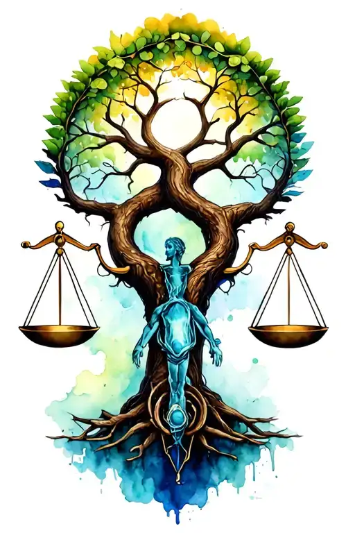 Tree Of Life Intertwined With Libra Scale And V-twin Engine