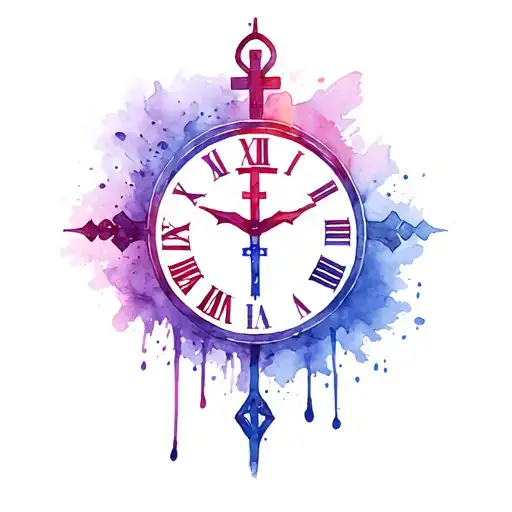 Christian Cross And Clock