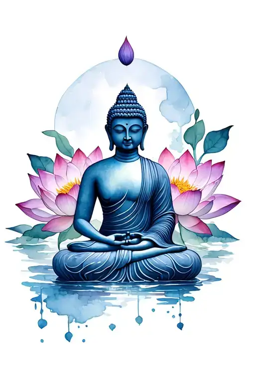 Buddah And Meditation And Lotus Flower