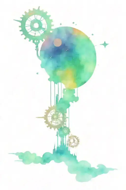 Steampunk Themed Space Tattoo With Dark Background And Vibrant Colors