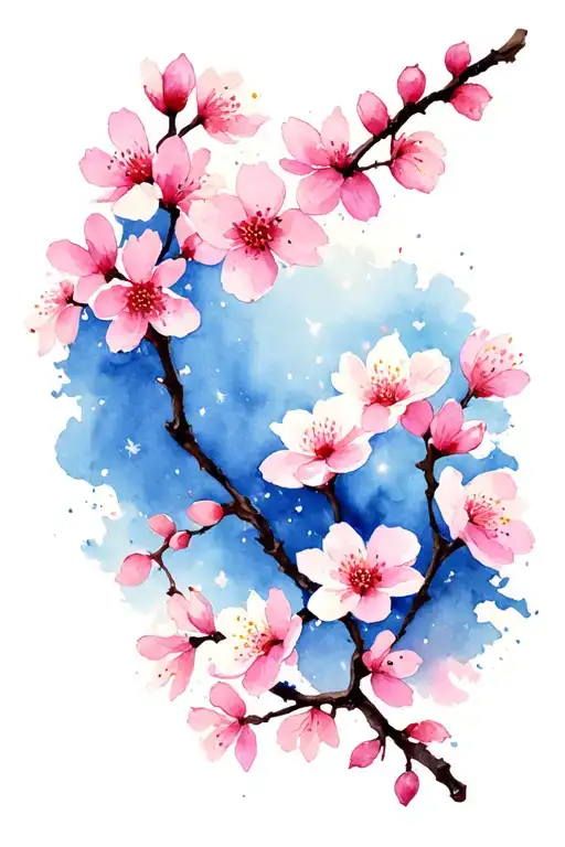 Cherry Blossom Flowers With The Night Sky In The Background