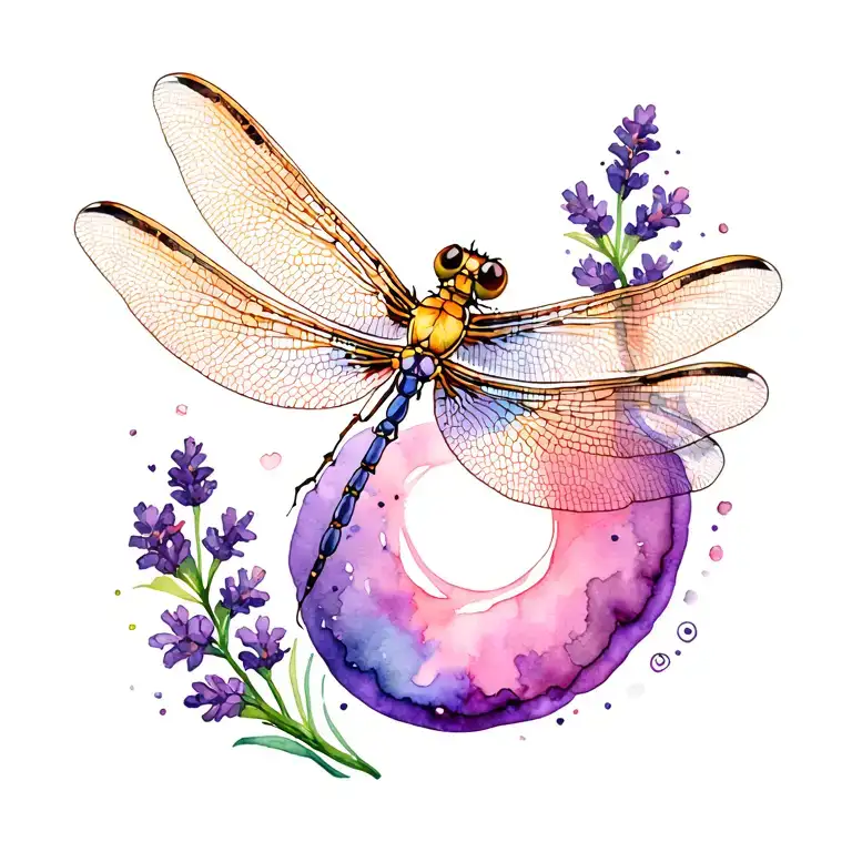 Dragonfly With Semi Colon Body With Layers Of Body Surrounded By Lavendar
