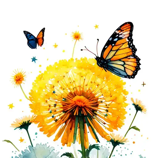Dandelion Turing Into Daisies With Butterflies And Stars