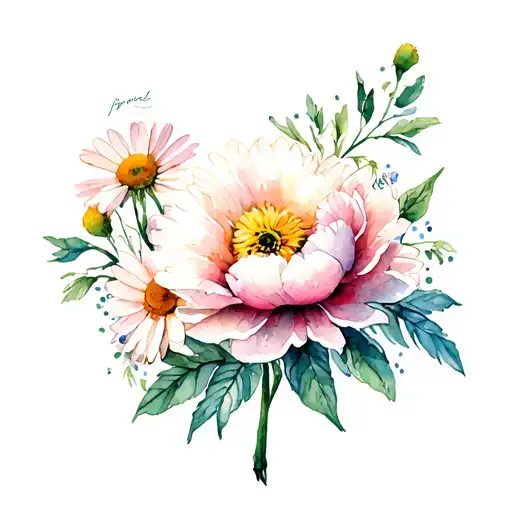 Daisy Flower And A Peony Flowers Wrapped