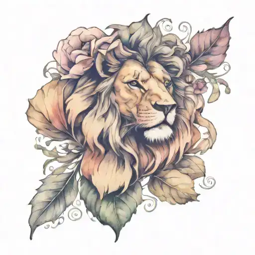 Lion Head And Vine Leaves Intertwined Single Poppy Flower