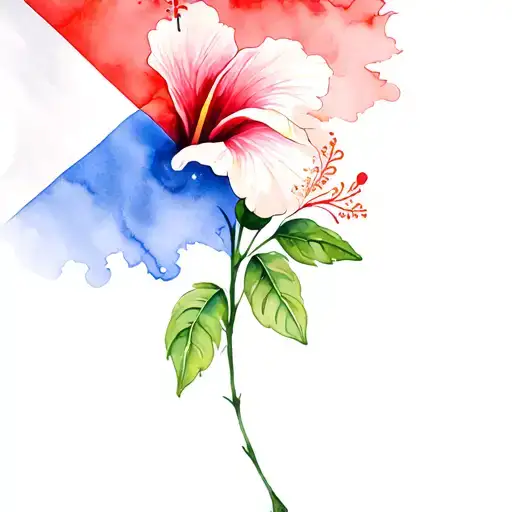 Puerto Rico Flag With Hibiscus Flower Blooming