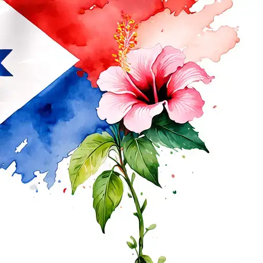 Puerto Rico Flag With Hibiscus Flower Blooming