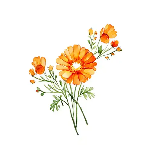 Dog Paw With Orange Marigold Flowers