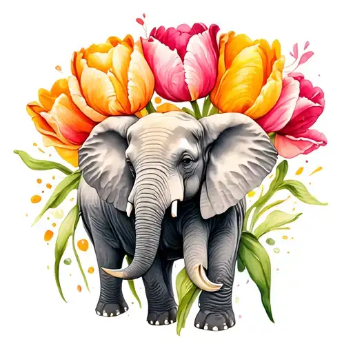 Elephant And Tulip Flower