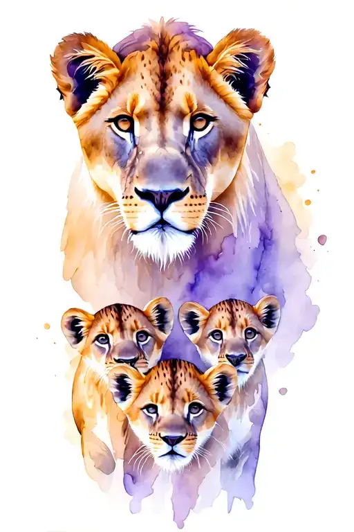 Lioness And Four Cubs Face Only