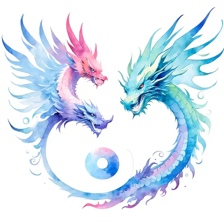 Phoenix And Dragon Ying Yang Symbol Intertwined