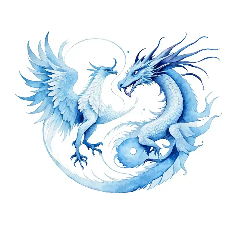 Phoenix And Dragon Ying Yang Symbol Merged