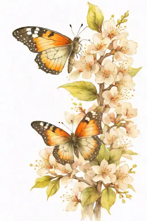 Butterfly With Cherry Blossum Tree