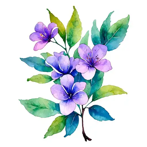 Jacaranda Twig With Leaves And Five Flowers Blooming