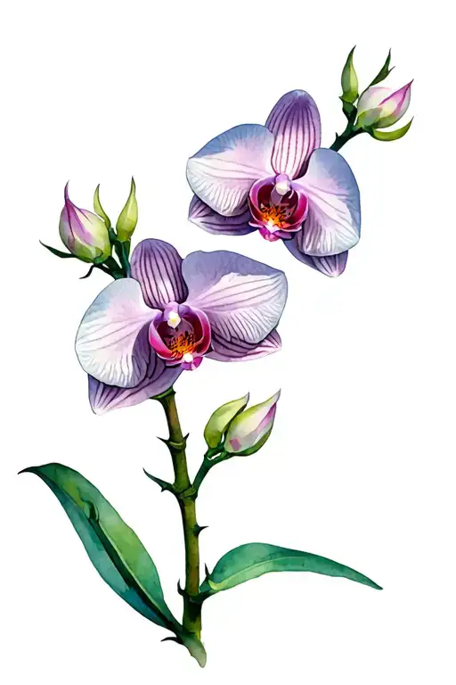 2 Orchids Blooming With Thorns On The Stem With Shadows
