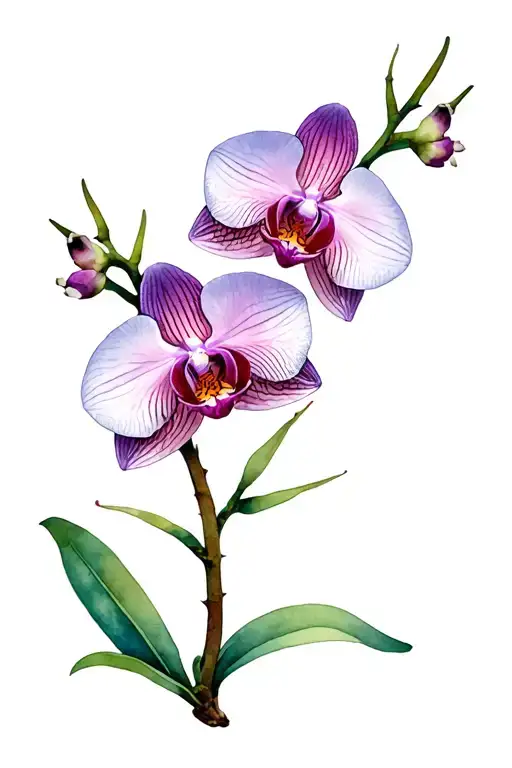 2 Orchids Blooming With Thorns On The Stem With Shadows