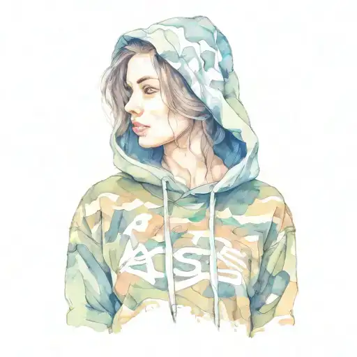 A Young Woman In A Camouflage Hoodie