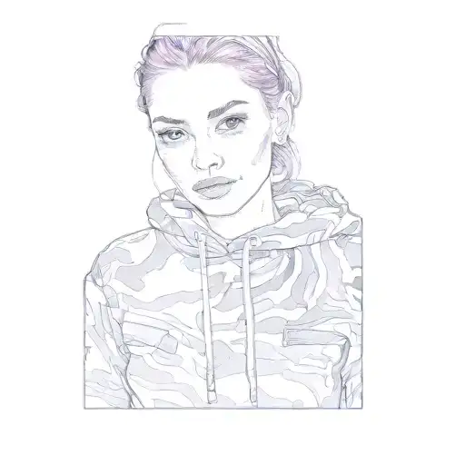 A Young Woman In A Camouflage Hoodie