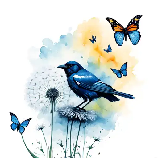 Dandelion Crow Chasing Butterflies In Storm