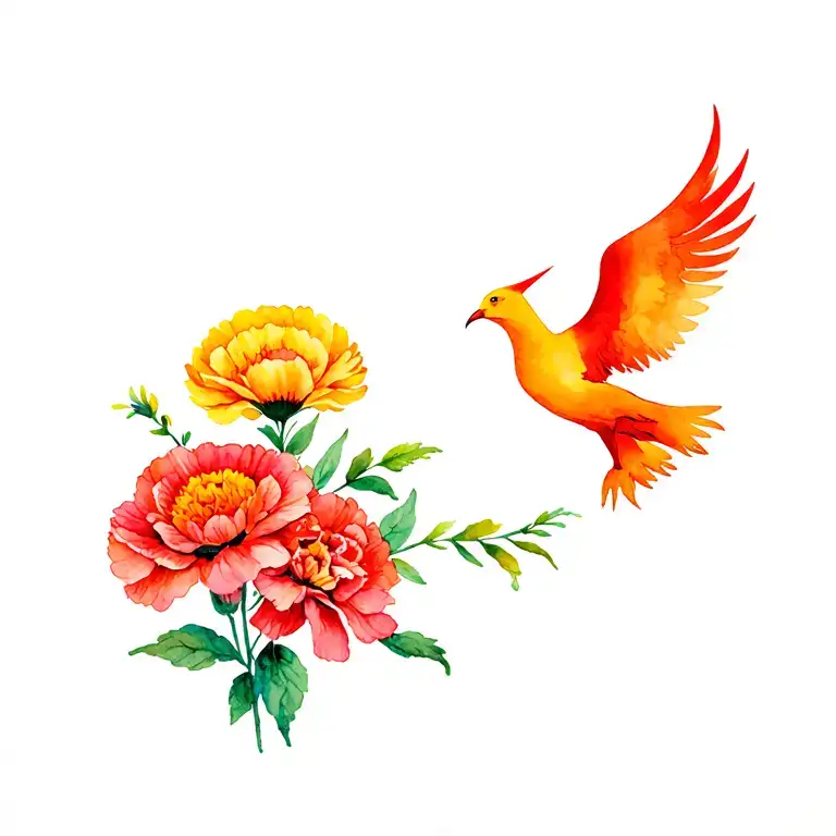 Marigold With Carnation And Phoenix Rising