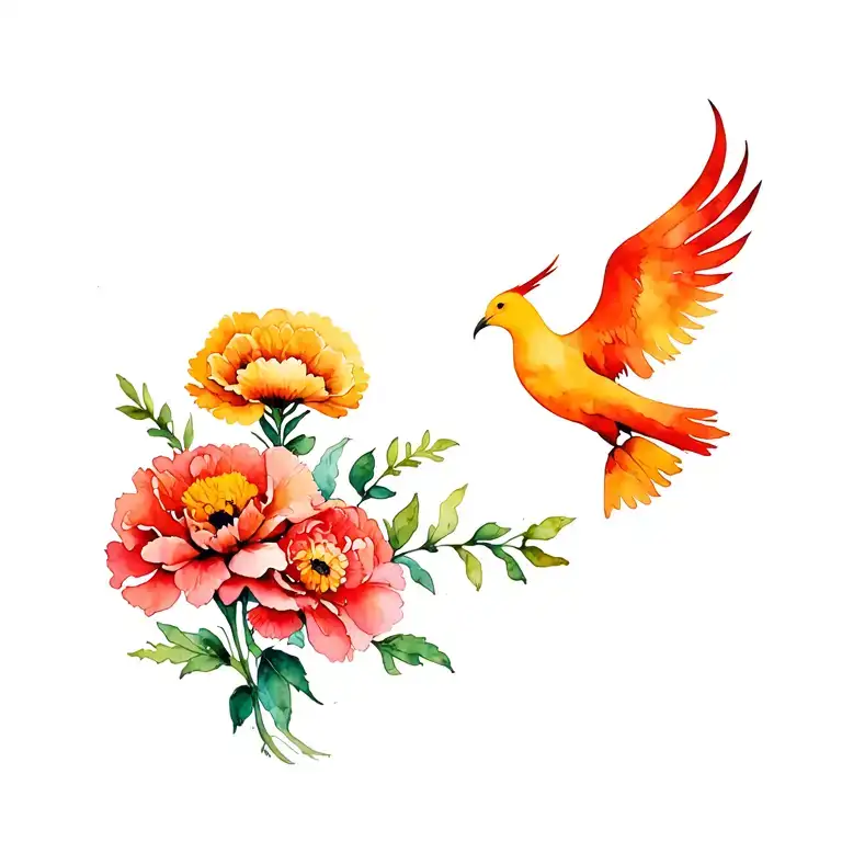 Marigold With Carnation And Phoenix Rising