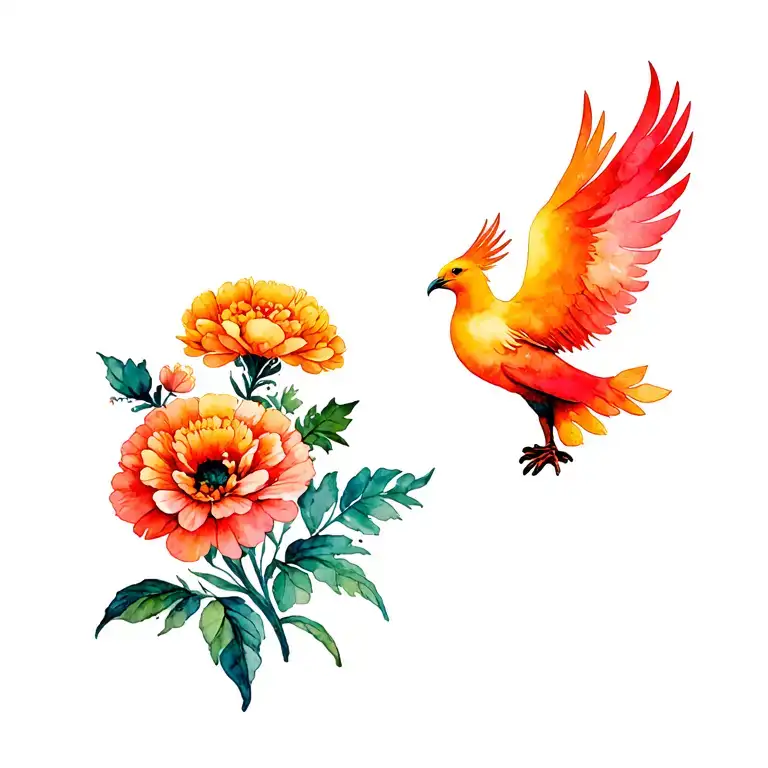 Marigold With Carnation And Phoenix Rising