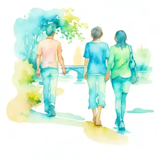 Two People Walking Along A Riverwalk