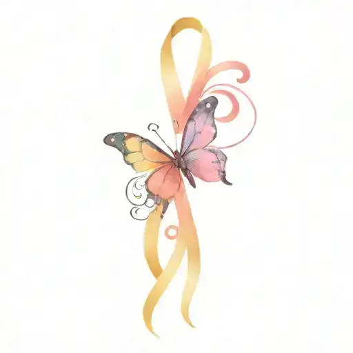 Pcos Ribbon With A Butterfly And The Word Fighter