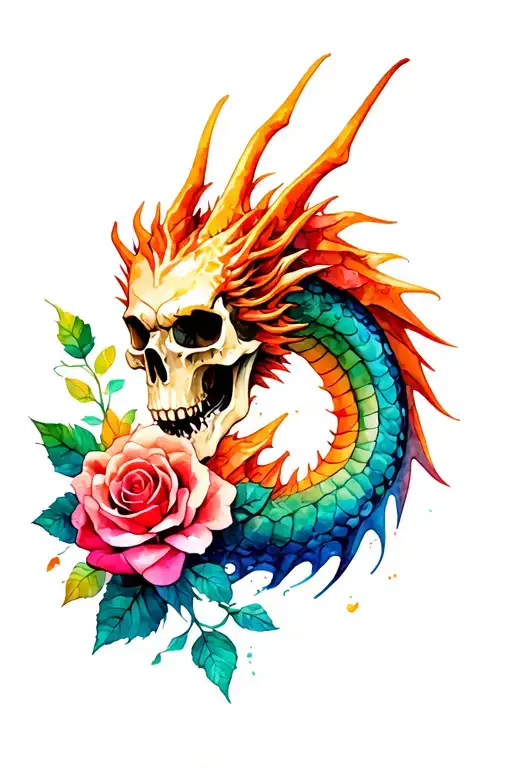 Dragon And Skull And Roses