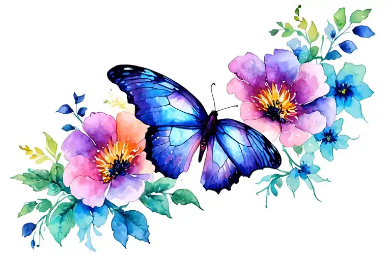 Flowers With A Butterfly Flying