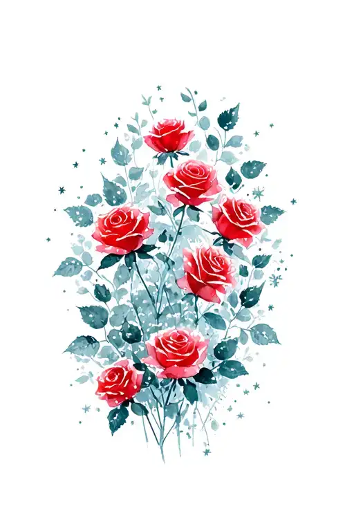 A Snowy Mountain Starry Night Background With A Field Of Snow Covered Red Roses