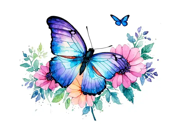 A Lot Of Fowers With A Butterfly Flying