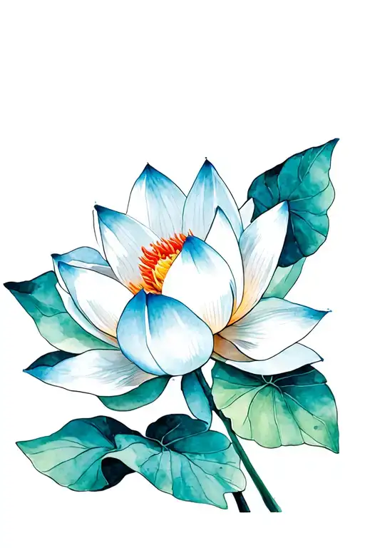 Lotus Flower With Ginko Leaves Growing