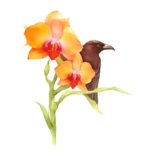 Crow And Dying Orchids Intertwined