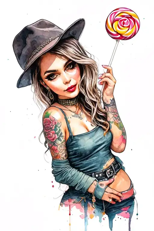 Sexy Gangster Girl With Lollipop In Hand