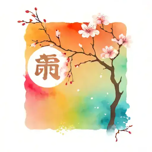 Universe In Japanese Kanji With Cherry Blossom Tree In Background