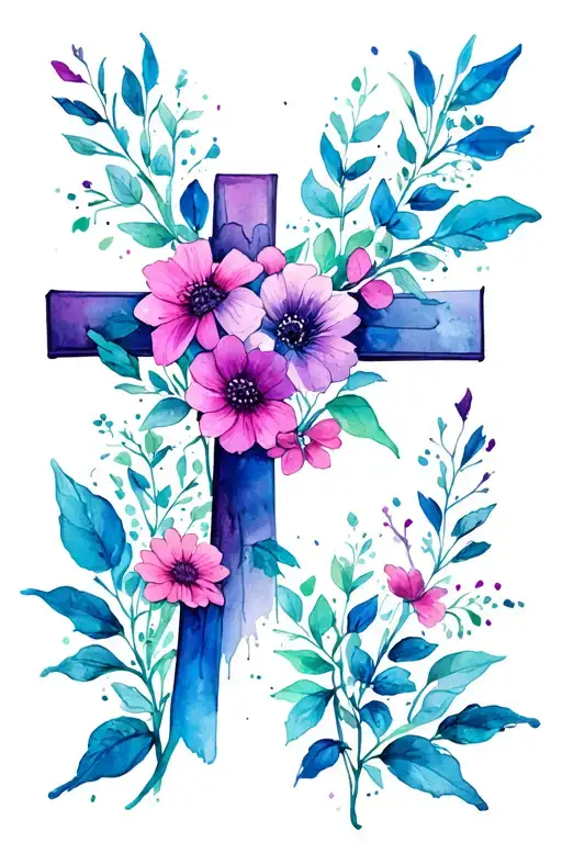 Cross With Flowers Growing